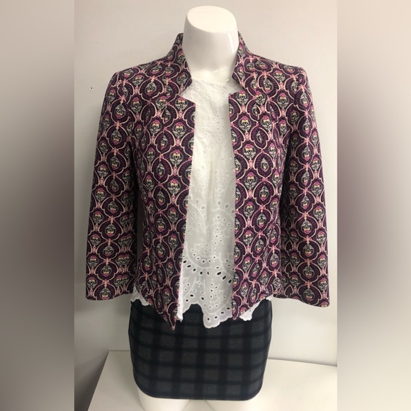 THE LIMITED WOMEN CROPPED JACKET IN SIZE XS IN PURPLE CREAM PATTERN FULLY LINE - Picture 2 of 7